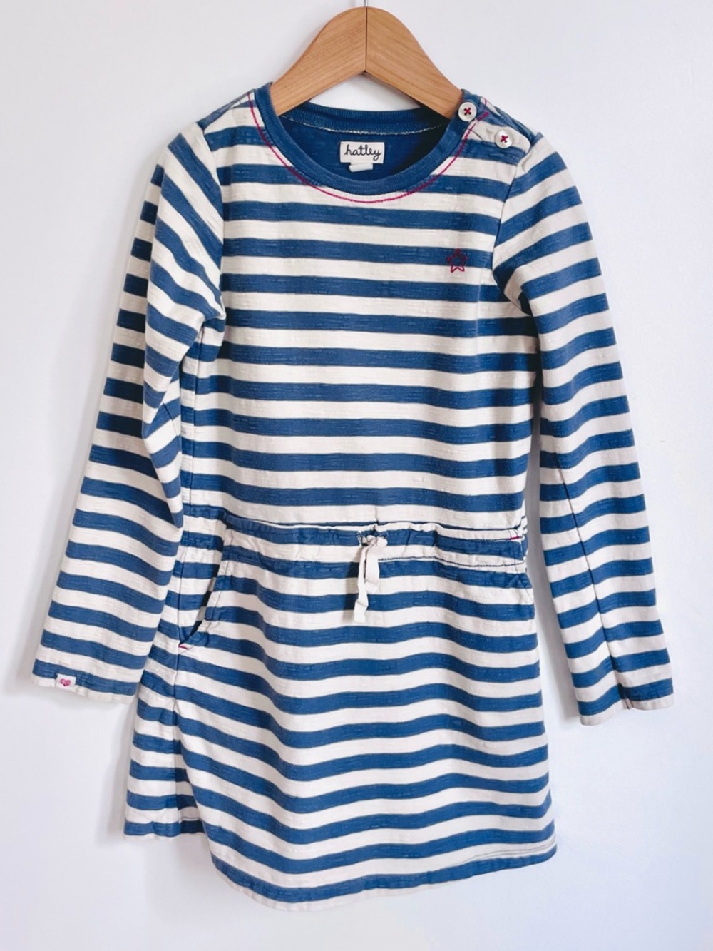 Hatley Jersey Dress, Nautical Blue & White, Long Sleeves, Mid Weight